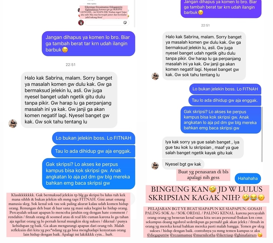 Sabrina Chairunnisa difitnah tak lulus skripsi oleh seorang warganet. [Instagram]