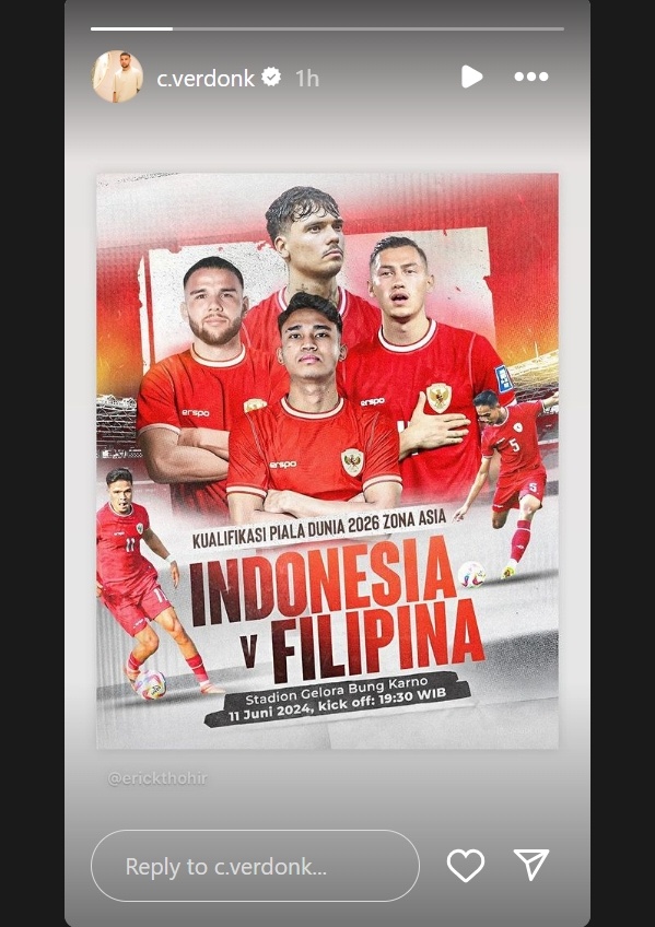 Calvin Verdonk unggah poster jelang laga timnas Indonesia vs Filipina. (Instagram/@c.verdonk)