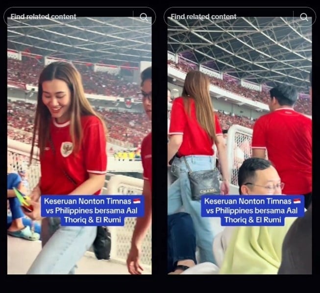 Tas Aaliyah Massaid saat nonton bola. (TikTok/seftia_safe)