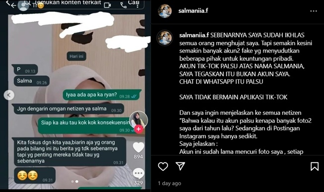 Salmania atau Salma klarifikasi (Instagram)