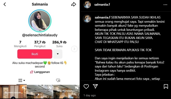 Salmania atau Salma klarifikasi (Instagram)