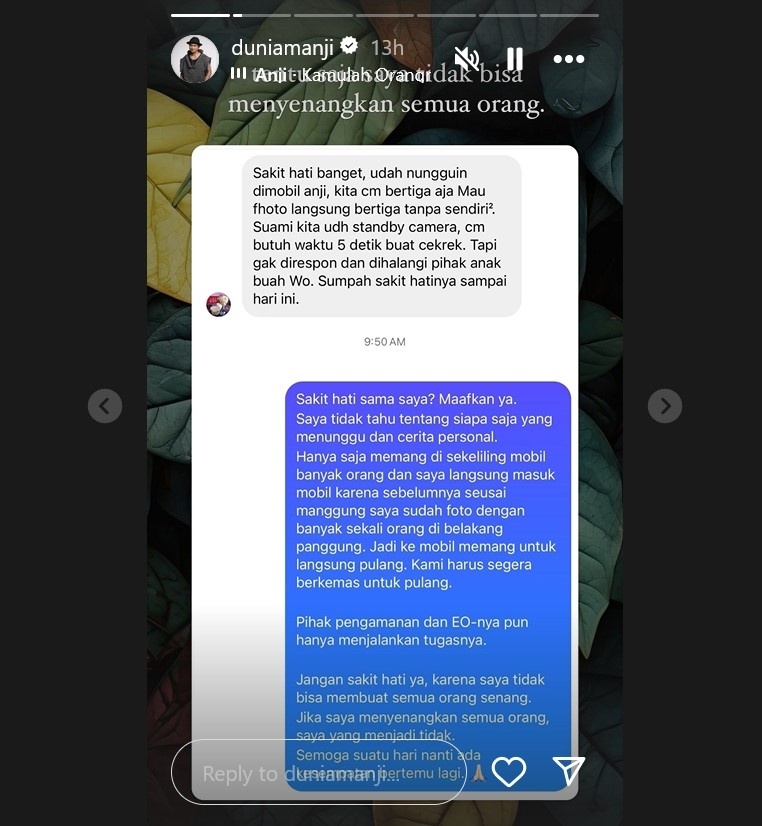 Unggahan Anji soal keluhan penggemarnya. [Instagram]