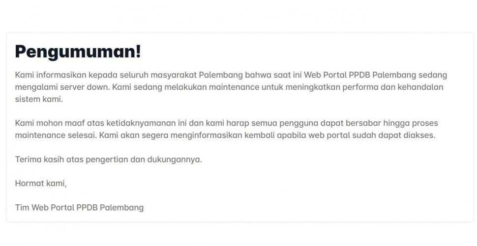 Pengumuman website PPDB di Palembang