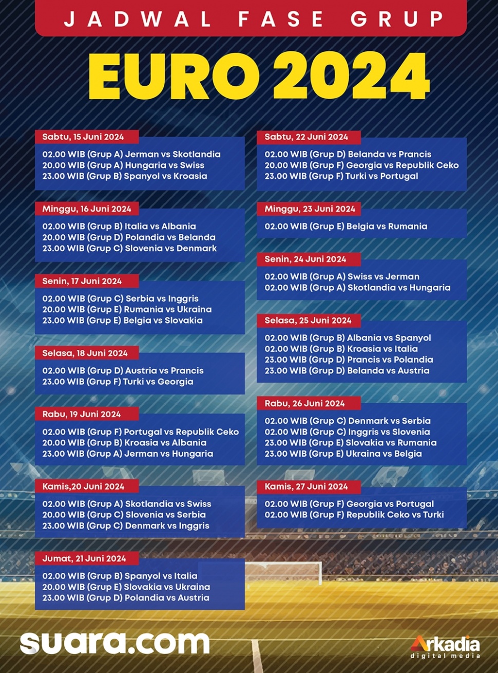 Jadwal lengkap Euro 2024. [Suara.com]