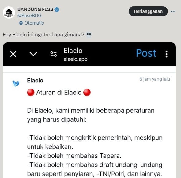 Aturan sosmed Elaelo. (x/BaseBDG)