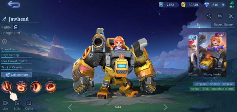 Hadiah skin Season 33 Mobile Legends, Jawhead - Victory Loader. (Suara.com/ Rezza Rachmanta)