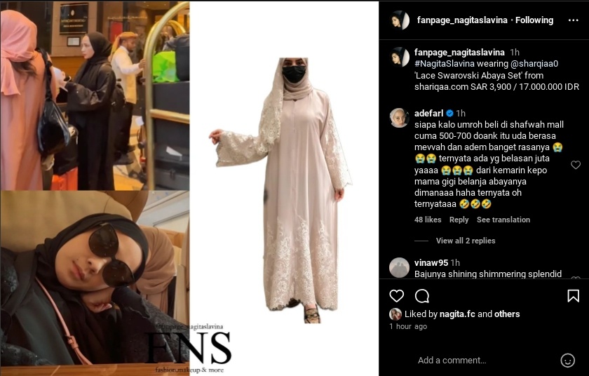 Abaya Nagita Slavina sampai Rp17 juta. (Instagram/@fanpage_nagitaslavina)