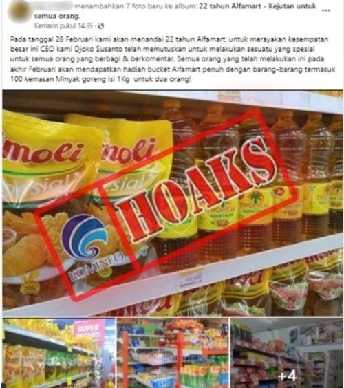 Hoaks atau penipuan dengan mencatut nama Alfamart. [Sumber: Kominfo]