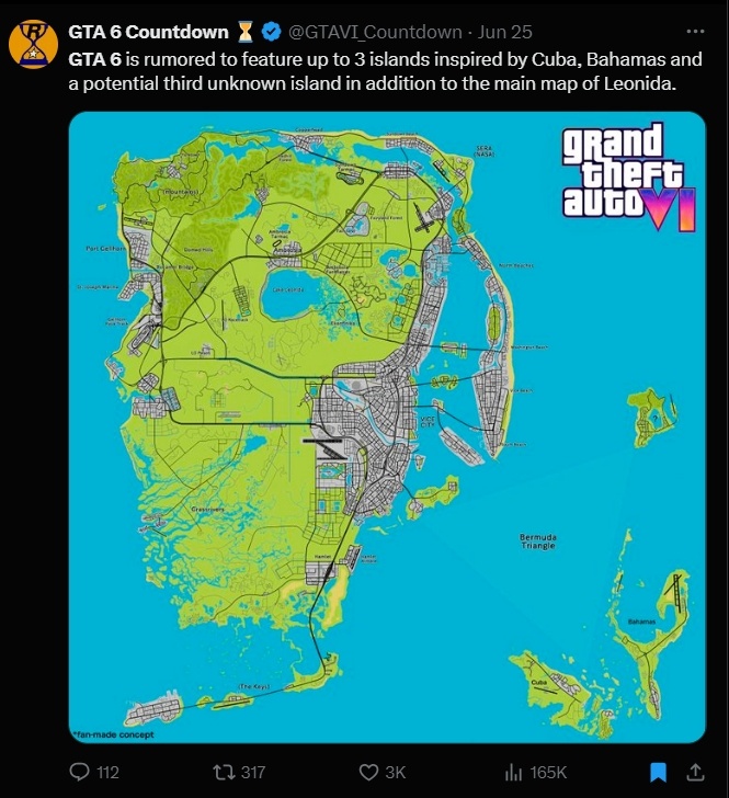 Bocoran map GTA 6. (X)