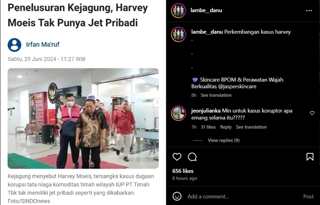 Harvey Moeis tidak punya jet pribadi (Instagram)