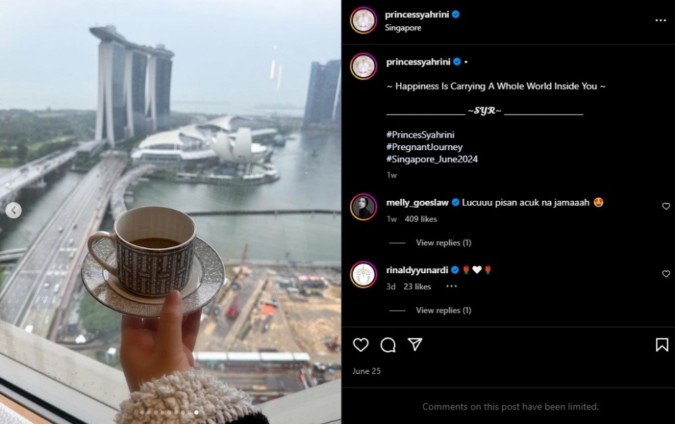 Syahrini ngopi cantik pakai cangkir Hermes. (Instagram/princessyahrini)