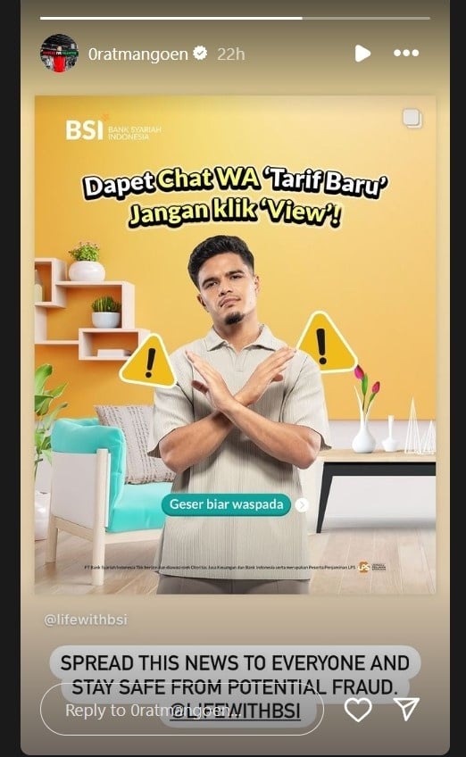 Striker Timnas Indonesia, Ragnar Oratmangoen menjadi bintang iklan Bank Syariah Indonesia (BSI). [Instagram @0ratmangoen]