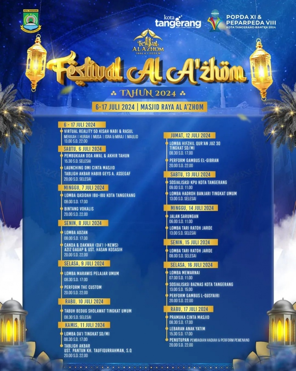 Jadwal agenda Festival Al-A’zhom 2024 di Kota Tangerang. [IST]