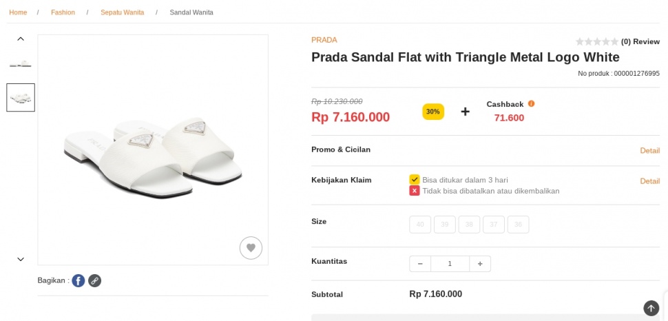 Harga sandal Prada yang diduga dipakai Selvi Ananda. (istyle.id)