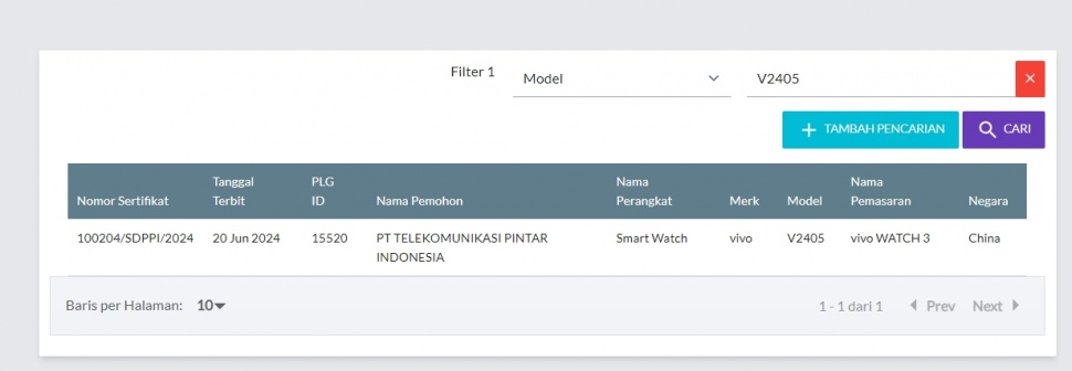 Vivo Watch 3 lolos sertifikasi di Indonesia. (SDPPI)