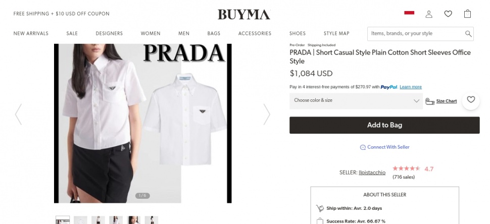 Harga kemeja Prada yang diduga dipakai Selvi Ananda. (buyma.us)