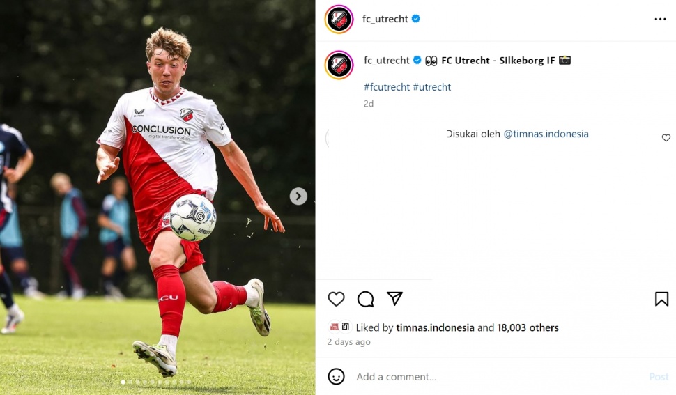 Postingan FC Utrecht yang pamer foto Ole Romeny disukai timnas Indonesia. (Instagram/@fc_utrecht