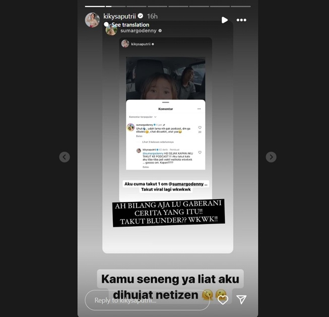 Kiky Saputri dan Denny Sumargo berbalas sindiran (Instagram)