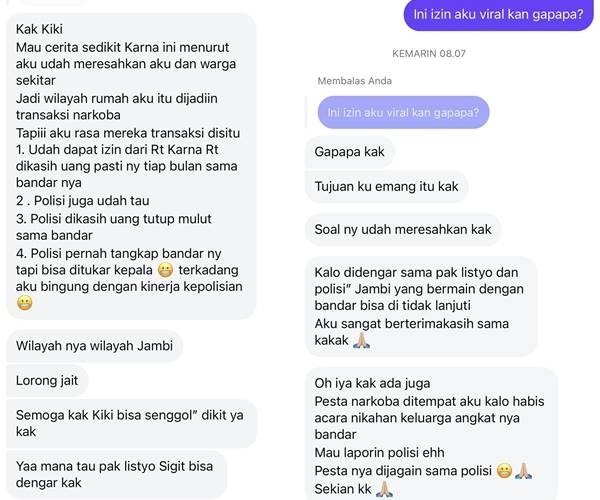 Kolase curhatan warganet ke Kiky Saputri soal dugaan bandar narkoba di Jambi (X@kikysaputrii)