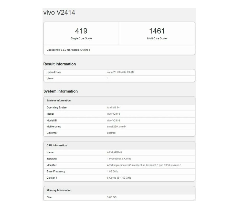 Vivo Y18i muncul di Geekbench. (Geekbench)