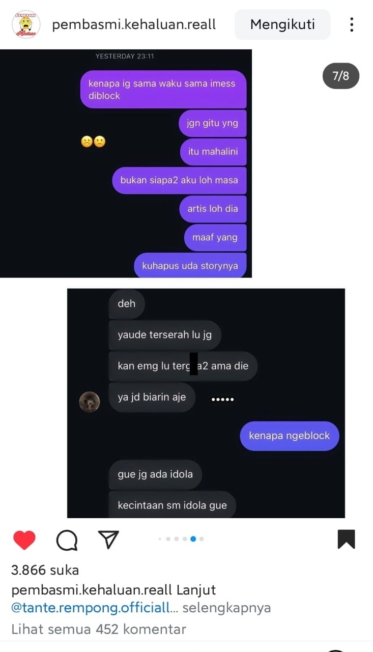 Pria diblokir pacar gara-gara ungah foto Mahalini. 