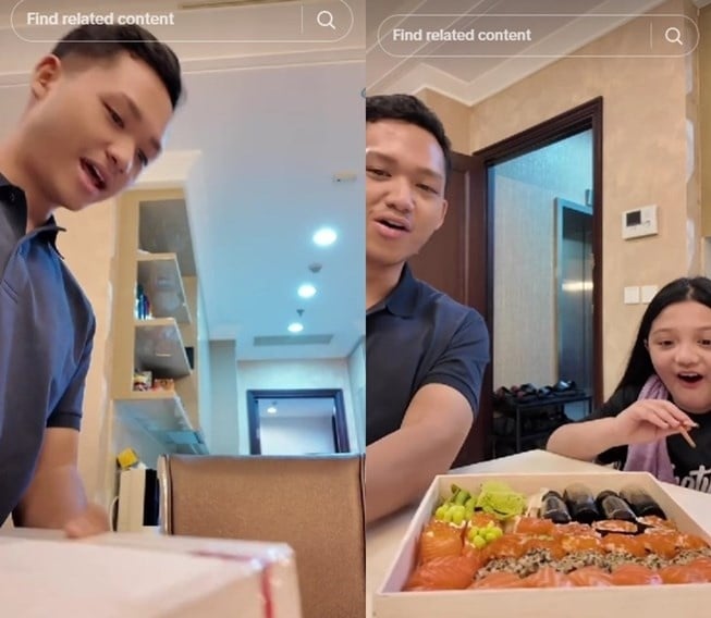 Azriel Hermansyah girang unboxing oleh-oleh dari Kris Dayanti. (TikTok/azriel_276)