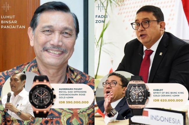 Perbandingan jam tangan Luhut Binsar Pandjaitan dan Fadli Zon. (tiktok/horozone.id)