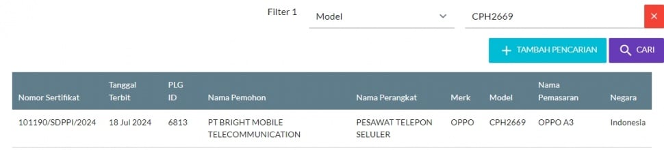 Oppo A3 lolos sertifikasi resmi. (Oppo)