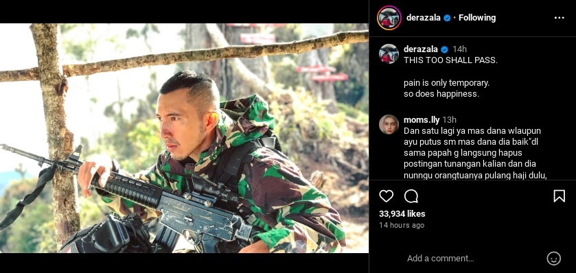 Muhammad Fardhana ungkit rasa sakit setelah diputuskan Ayu Ting Ting. (Instagram/@derazala)