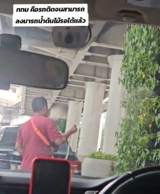 Pria siram tanaman di tengah kemacetan (tiktok)