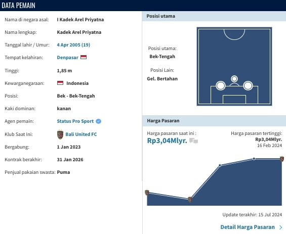 Data profil Kadek Arel (Transfermarket)