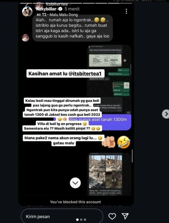 Rizky Billar tidak terima diejek masih ngontrak rumah (Instagram)