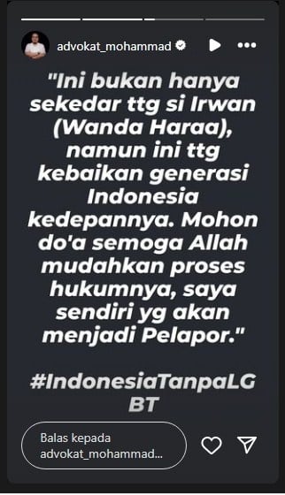 Wanda Hara terancam dipolisikan. [Instagram/@advokat_mohammad]