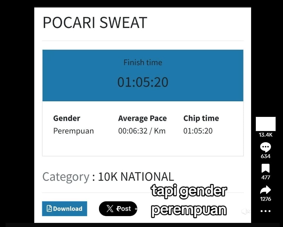 Nomor dada Wanda Hara saat ikut marathon. (tiktok/lifeisachoicce)