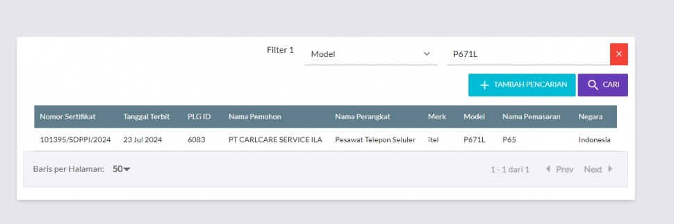 Itel P65 lolos sertifikasi resmi. (SDPPI)