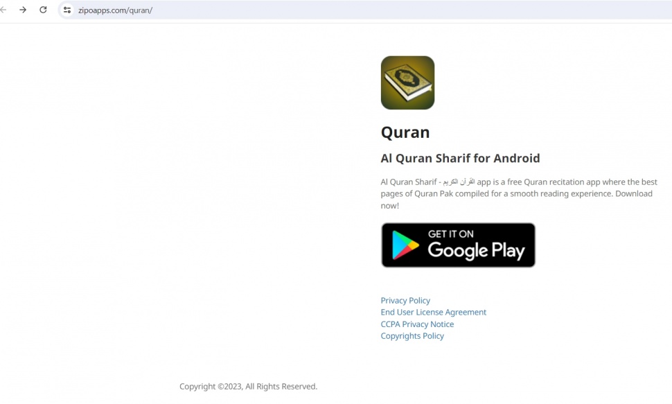 Aplikasi Alquran yang diduga buatan developer Israel. (ZipoApps)