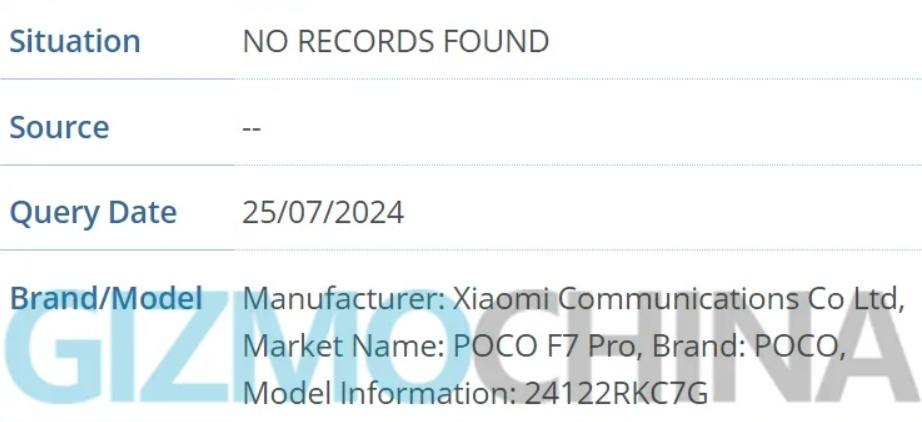 POCO F7 Pro muncul di database IMEI. (Gizmochina)