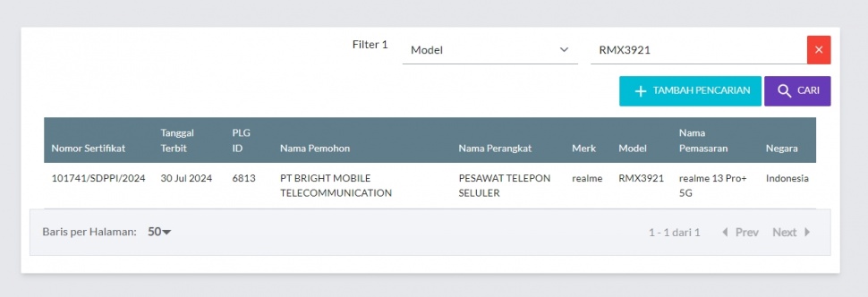 Realme 13 Pro Plus lolos sertifikasi di Indonesia. (SDPPI)