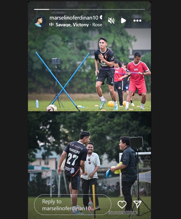 Marselino Ferdinan latihan mandiri pakai jersey KMSK Deinze. (Instagram/@marselinoferdinan10)