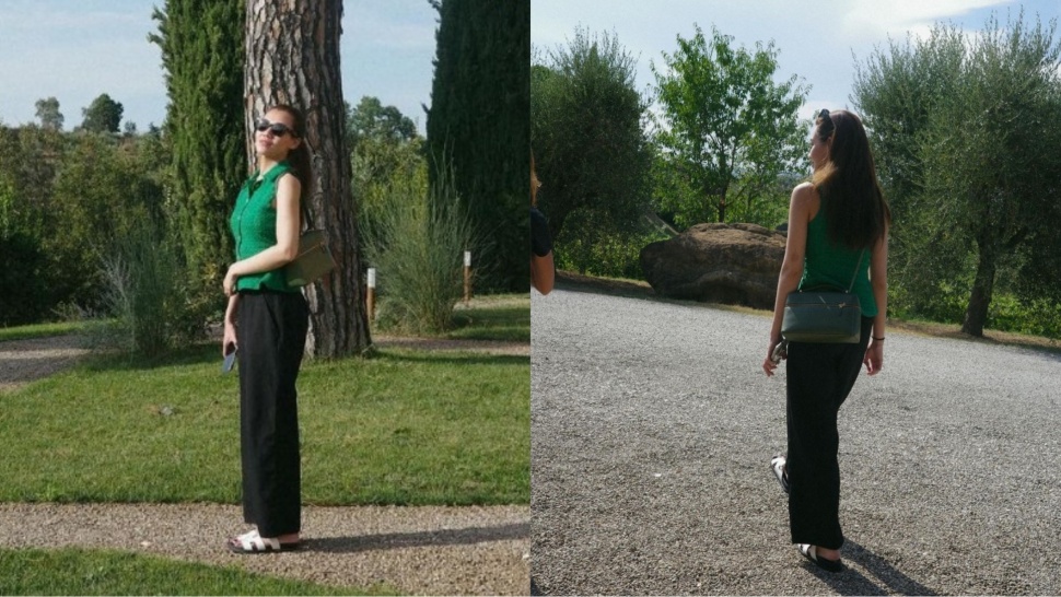 Outfit Aaliyah Massaid Saat Bulan Madu di Tuscany Italia (Instagram)