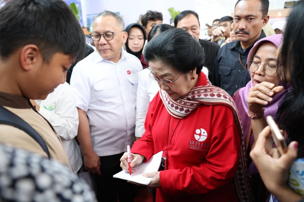 Ketua Dewan Pengarah Badan Riset dan Inovasi Nasional (BRIN) Megawati Soekarnoputri menitipkan pesan kepada para pelajar yang ada di Kabupaten Bogor, Jawa Barat, Kamis (8/8/2024). (Foto dok. Brin)