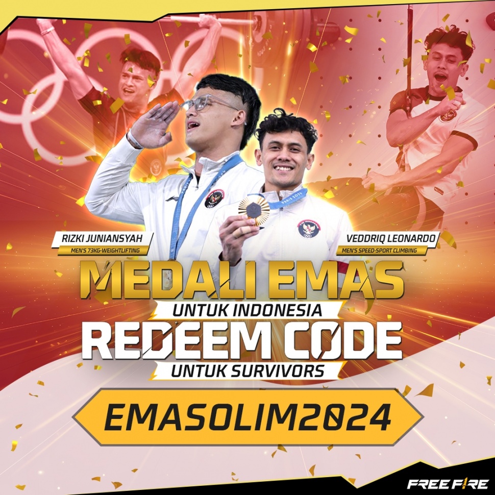 Free Fire merayakan pencapaian atlet Indonesia meraih medali emas dalam kejuaraan Olimpiade 2024. [Garena Free Fire Indonesia]