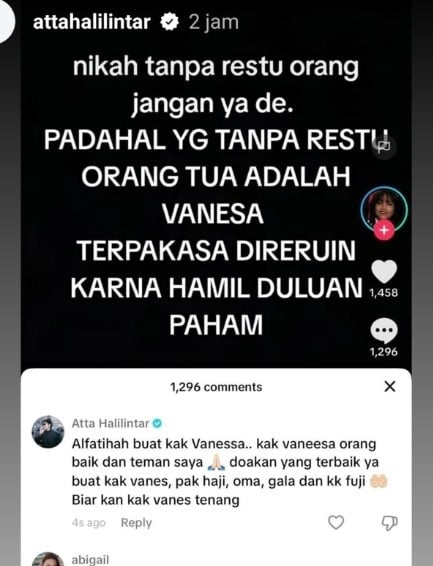 Komentar Atta Halilintar (Instagram)