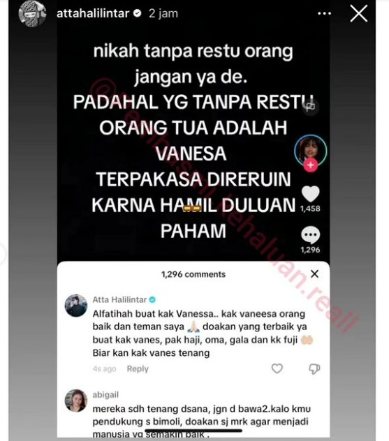 IG Story Atta soal Vanessa Angel tuai pro dan kontra. (Instagram)