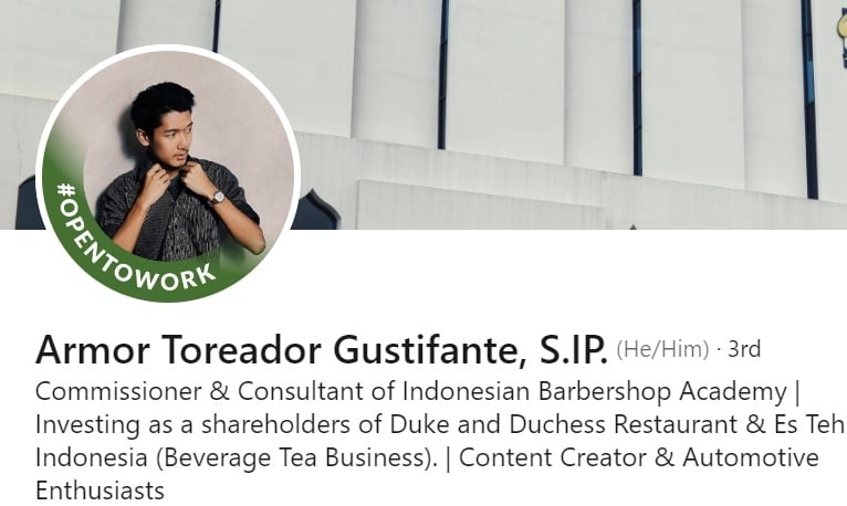 Pekerjaan Armor Toreador Gustifante suami Cut Intan Nabila. (Tangkapan Layar/LinkedIn)