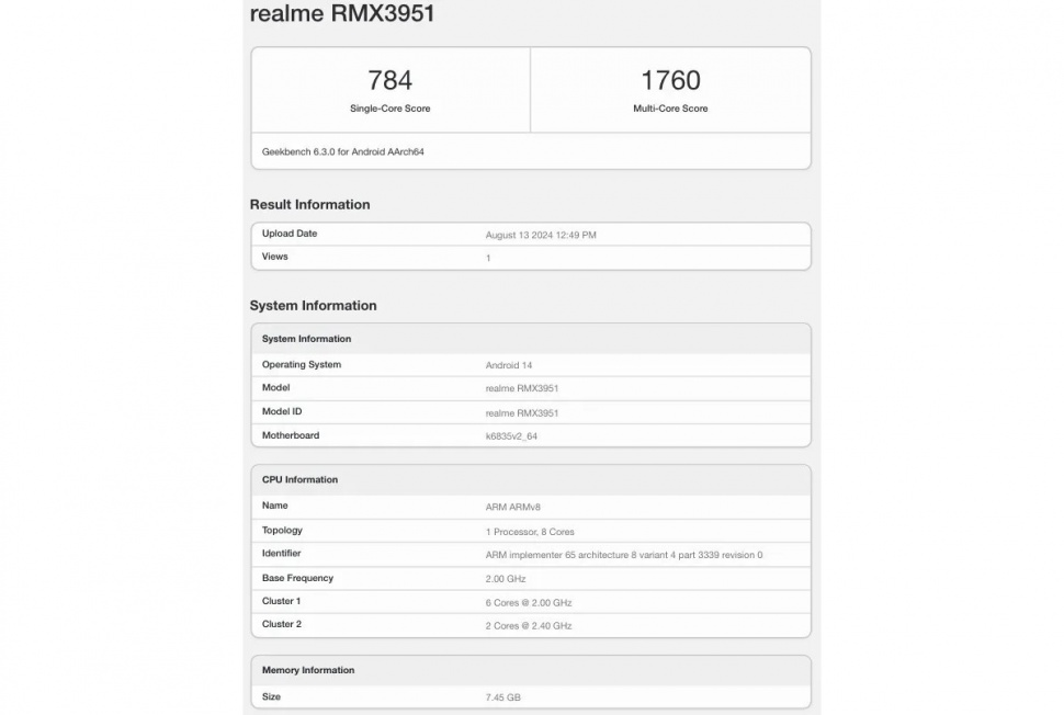 Realme 13 5G muncul di Geekbench. (Realme)