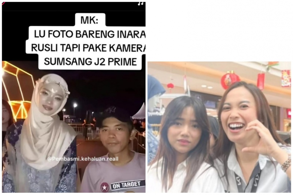 penampilan Inara Rusli dan Fuji saat sesi foto dengan fans (Instagram/@lambegosiip & TikTok/@aldina_kiasemarang)