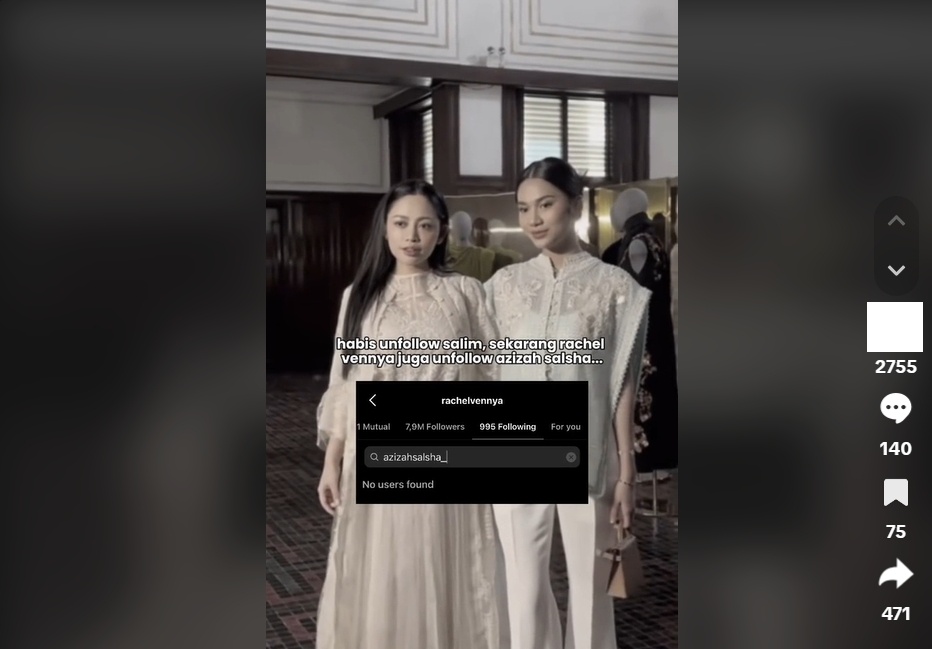 Rachel Vennya unfollow Instagram Azizah Salsha. (tiktok)