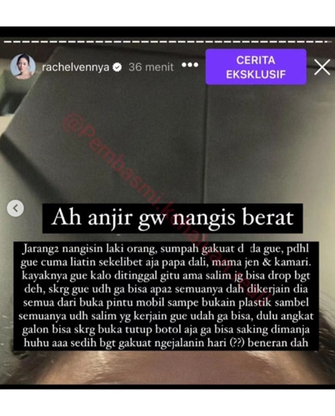 Cerita Rachel Vennya dimanja Salim Naudere. (Instagram/lambegosiip)