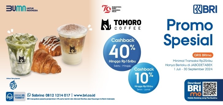 Promo spesial Tomoro Coffee pakai QRIS di BRImo. (Dok: BRI)